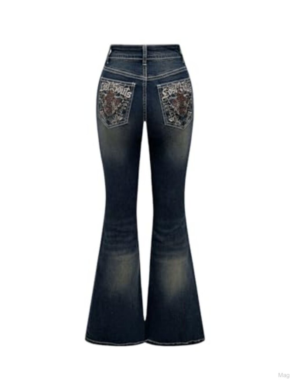 Stretchy Embroidered Flared Jeans High Rise Y2K Bell Bottom Denim